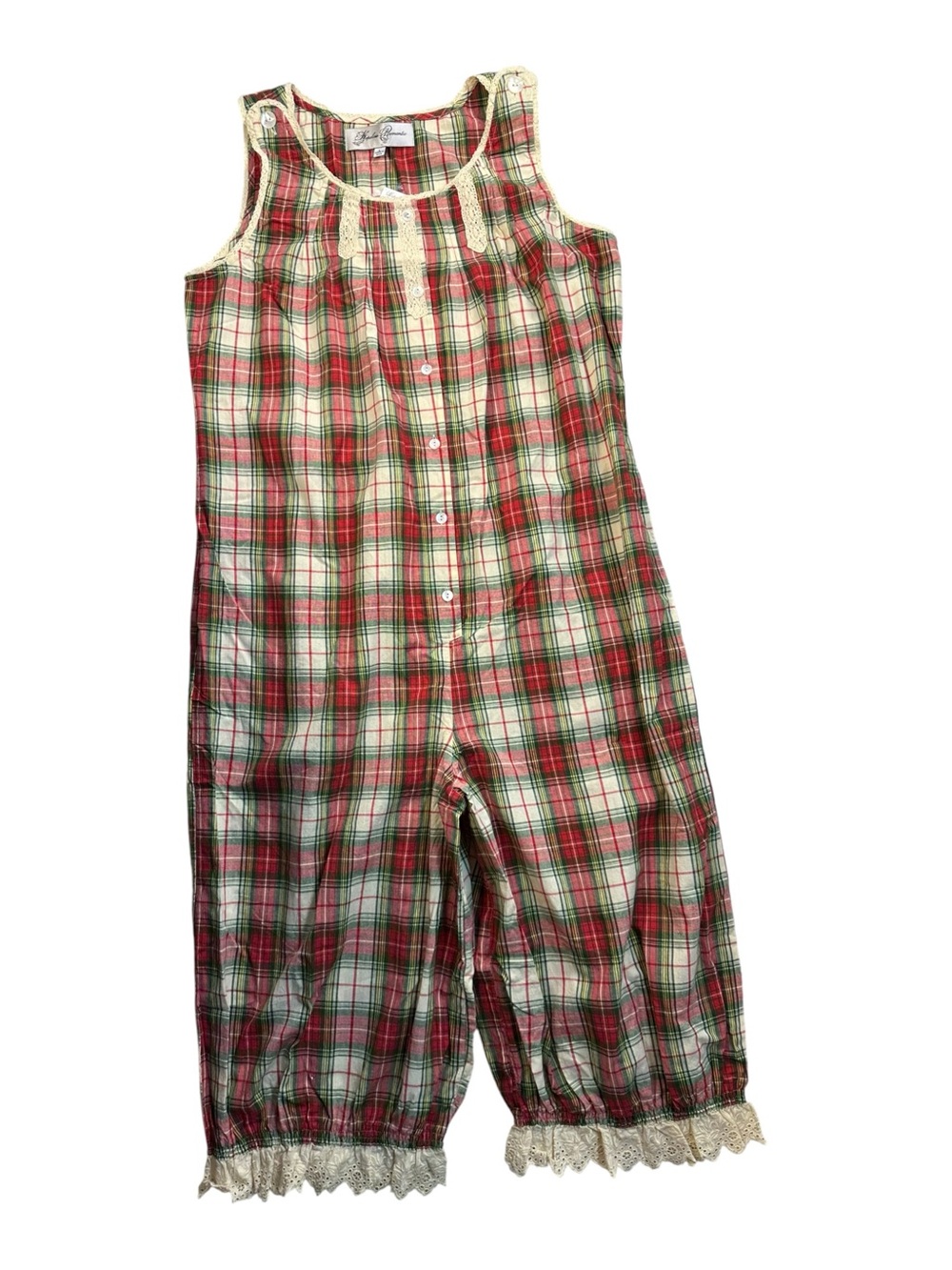 Hopeless Romantic Plaid Cotton Sleeveless Pajama Romper Lace Trim large NEW NWT